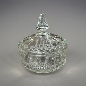 Vintage Indiana Glass Princess Diamond Pattern w/ Lid Candy Dish Clear MCM